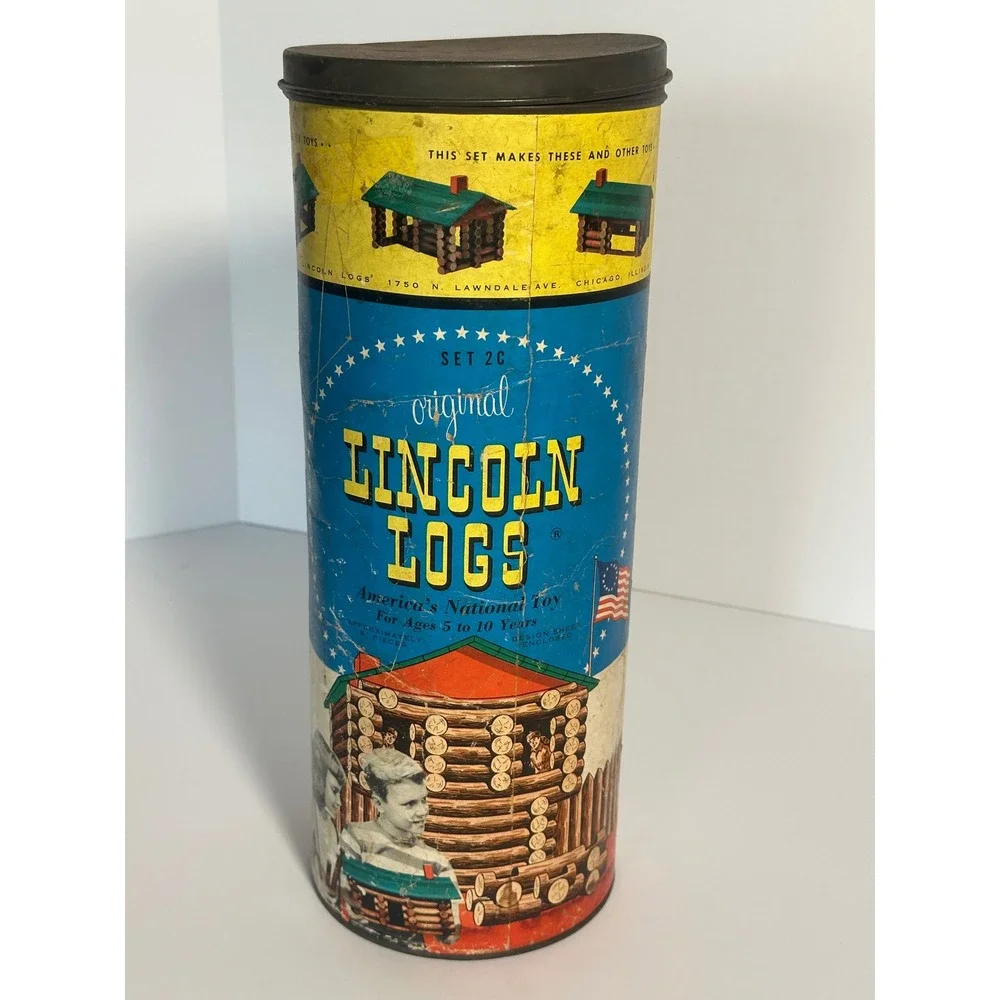Vintage Lincoln Logs Set 2C Canister Only Storage Tube Chicago IL Original Toy